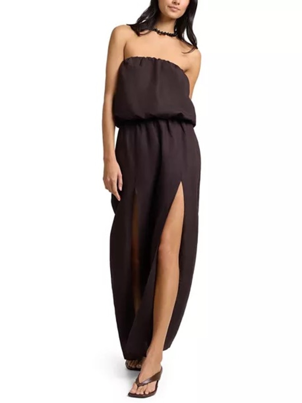 ONIA Air Linen High Slit Maxi Dress | Espresso
